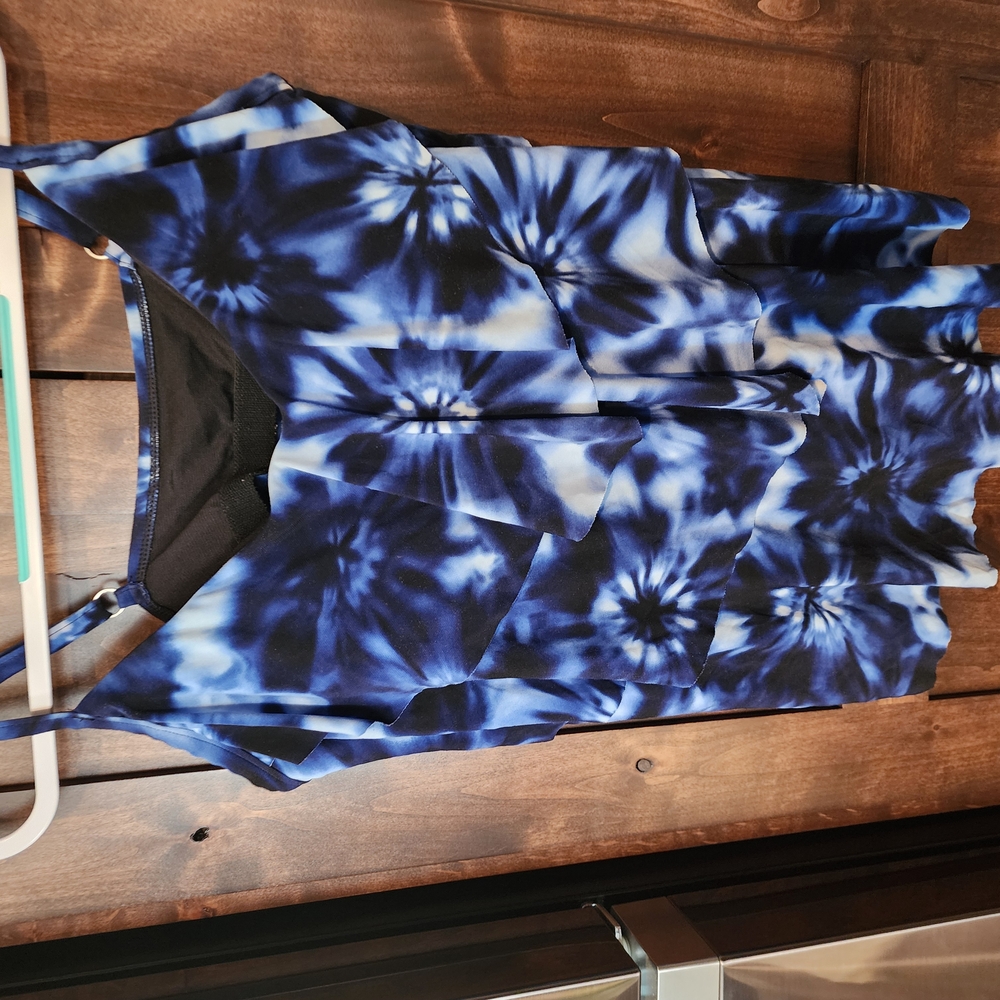 Asymmetrical Blue and White Tankini Top